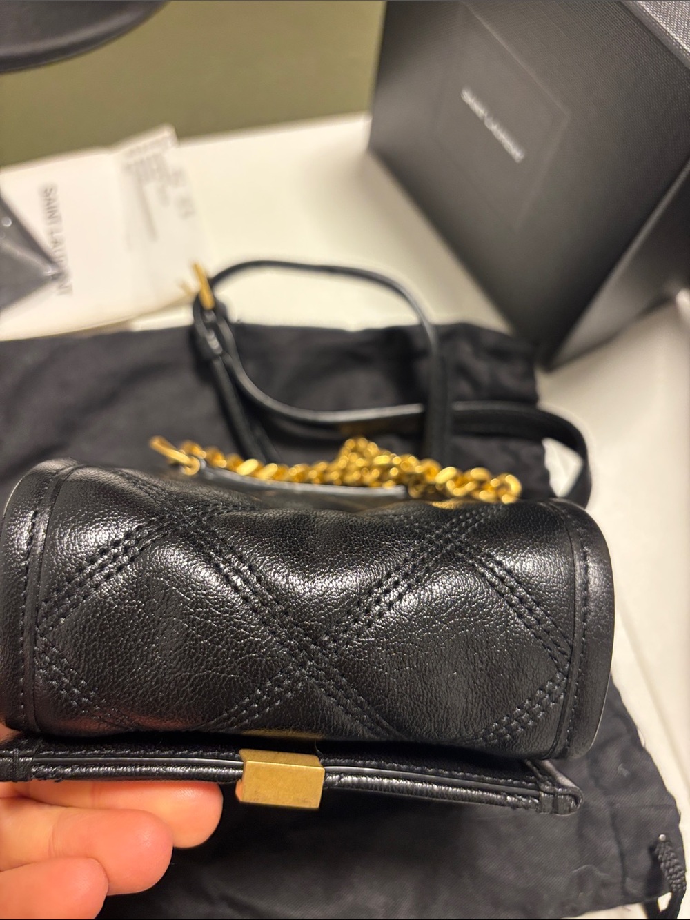 Saint Laurent Black Quilted Mini Chain Crossbody Bag with Gold YSL - Picture 5 of 7